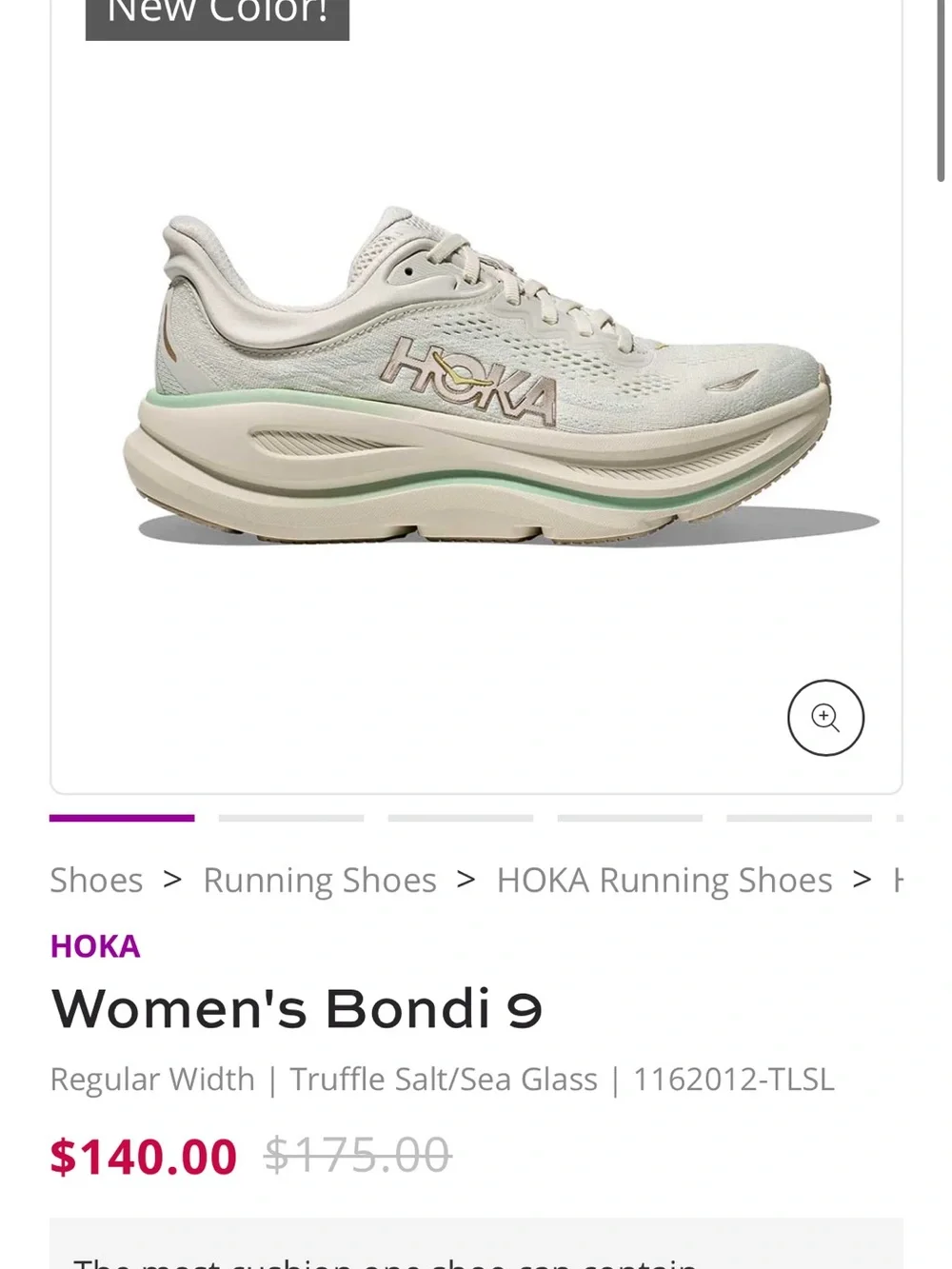 HOKA Women's White/Light Mint Bondi 9 Running Shoes - Picture 5 of 5